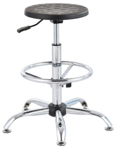 Taboret laboratoryjny wysoki, chromowana stal, regulacja ringu