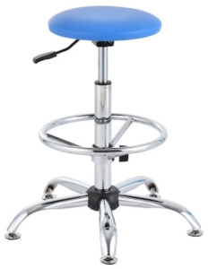 Taboret laboratoryjny wysoki,  ekoskóra, różne kolory, chromowana stal