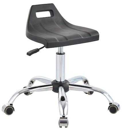 Taboret laboratoryjny, na kółkach lub slizgi, z uchwytem, chromowana stal.jpg
