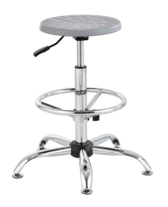 Taboret laboratoryjny wysoki szary, chromowana stal, regulacja ringu